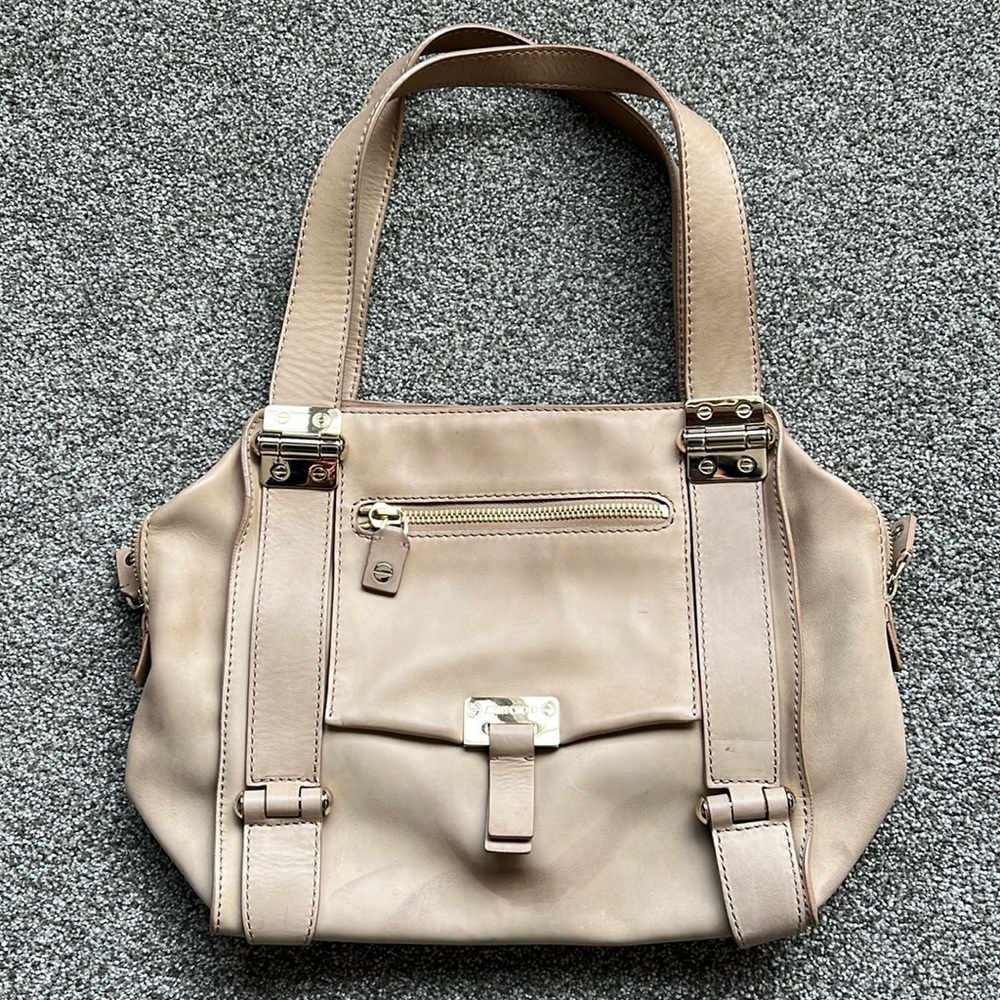 Jimmy Choo Parker Shoulder Bag Calfskin Leather Made in Italy Tan Neutral GUC